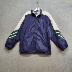 VINTAGE Adidas Men Jacket XL Blue 90s Windbreaker Logo Embroidered Full Zip